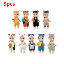 9 pièces mini chat figurine PVC Sonny Angel boîte aveugle cadeau salopette poupée jouet ensemble cadeau