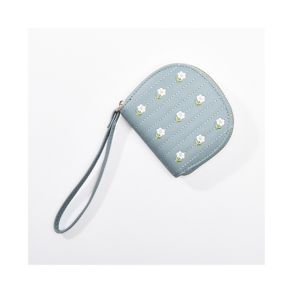 (Blue)Mujer PequeñO Monedero Corto Floral Estudiante Cremallera Bolso Para Tarjetas Multifuncional-image