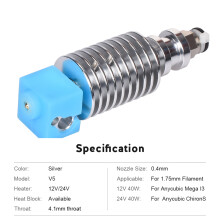 3D-Drucker 12V I3 Mega Hotend V5 J-Head Hotend Bowden Extruder Set mit 0,4 mm Düse Heizdraht Kompatibel mit Anycubic Mega Serie 3D-Drucker