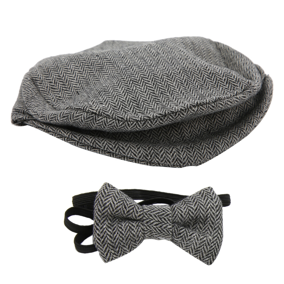 Flat Cap Gentleman Hat Bowtie Photography Prop Black/Gray 9469363532220