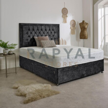 (4ft6, 2 Drawers Footend, Black) Orlando Plush Divan Bed with Memory Mattress & Headboard