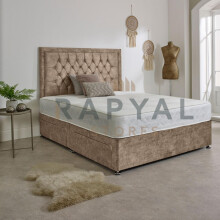 (6ft, No Drawers, Beige) Orlando Plush Divan Bed with Memory Mattress & Headboard