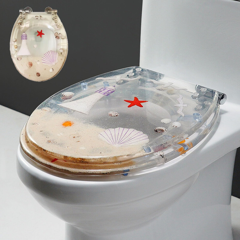 Clear Resin Toilet Seat 14.2" X 16.5" Heavy Duty Round Soft Close With Stainless Steel Hinges Transparent Durable Design 6947110242323