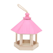 Holz Vogelfutterhaus Handgefertigt für den Außenbereich, Hängende Papageien-Vogelfutterstation mit Dach, Pink