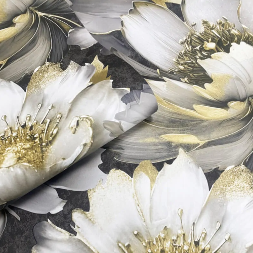Muriva Charcoal Gold Floral Wallpaper 3D Effect Metallic Shimmer Feature Wall 2