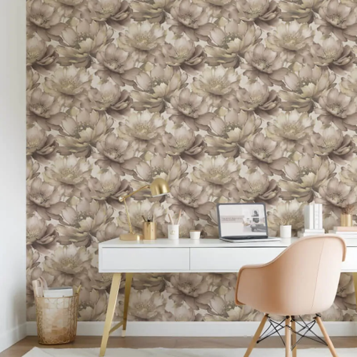 Muriva Blush Gold Floral Wallpaper 3D Effect Metallic Shimmer Feature Wall 1
