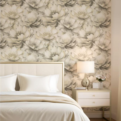 Muriva Cream Gold Floral Wallpaper 3D Effect Metallic Shimmer Feature Wall