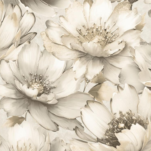 Muriva Cream Gold Floral Wallpaper 3D Effect Metallic Shimmer Feature Wall 1