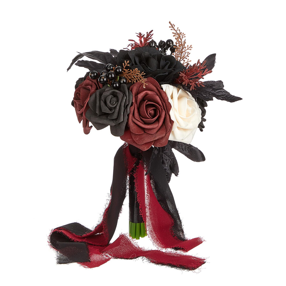Halloween Wedding Bouquets with Pumpkin for Bride and Bridesmaids, Black Rose Bridal Bouquets with Ribbon-image-OPC-PJR5WFV-NEW