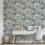 Muriva Blue Floral Wallpaper 3D Effect Metallic Shimmer Feature Wall 6