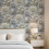 Muriva Blue Floral Wallpaper 3D Effect Metallic Shimmer Feature Wall 1