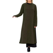 Women's Cuddly Pullover Midi Dress with Hood Long Sleeve Knitted Jumper Maternity Dress in Green Size M