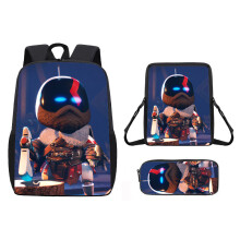 (04)Astro Bot Cartoon Muster Rucksack Schultertasche Federmäppchen dreiteiliges Set