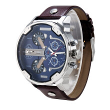 (MarroneBluRosso)Moda Personalidad Esfera Grande Reloj Hombre Aleación Acero Banda Ocio Reloj Cuarzo