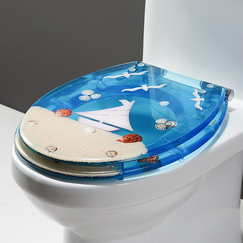 16.5" Ocean Series Resin Toilet Seat, Extended Design, Slow-Close Lid, Non-Slip Bumpers, Easy Installation 6493810762871