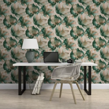 Teal Coral Floral Wallpaper 3D Effect Gold Metallic Shimmer