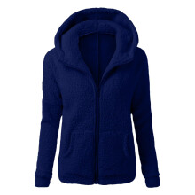 Women's Fleece Jacket with Hood XL Warm Teddy Lining Zip Sweatshirt Outdoor Plush Hoodie in Basic Blue
