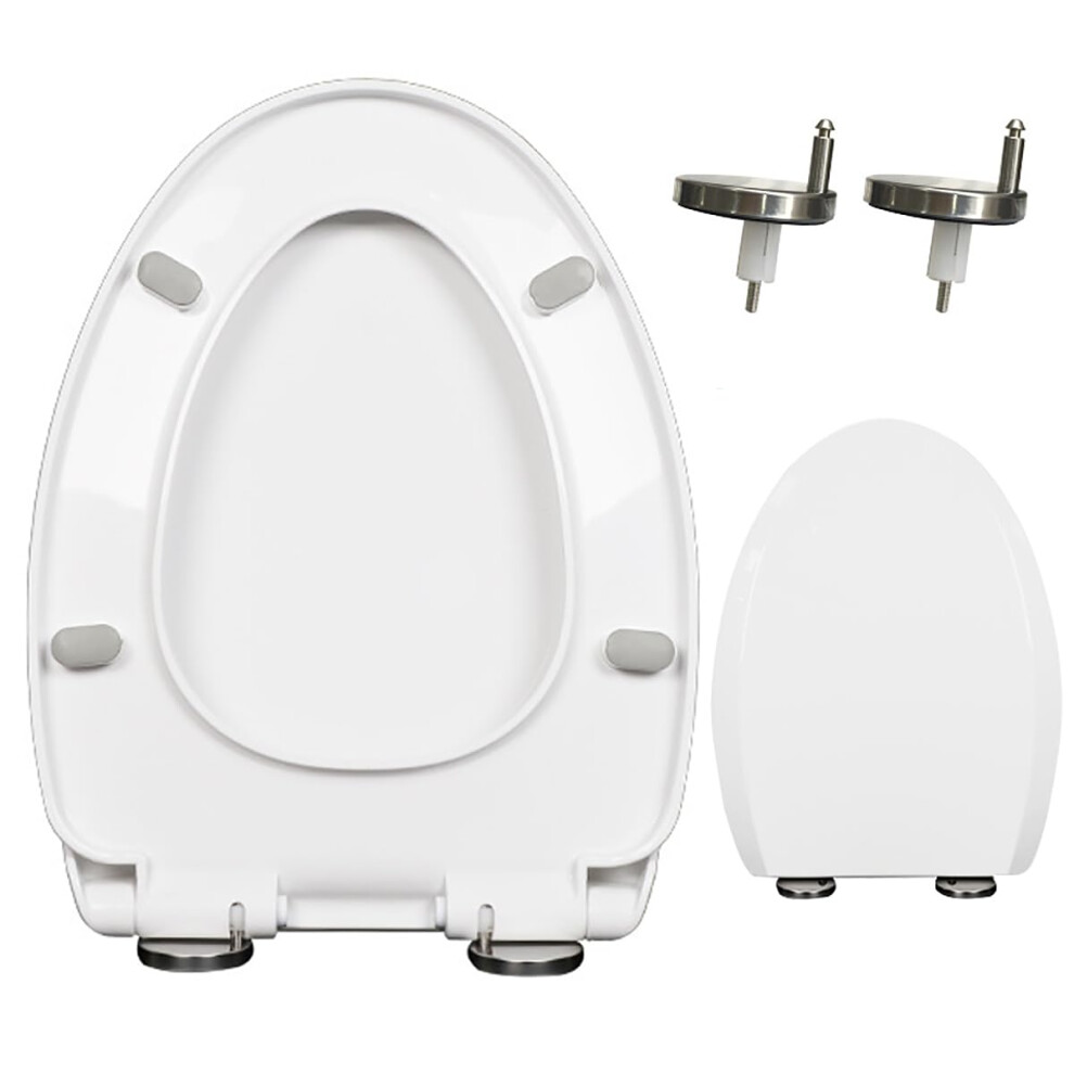 White Elongated Toilet Seat With Soft Close Mechanism, Quiet Pp Cover, Quick Release Hinge, Scratch-Resistant, V Shape 6493810763144