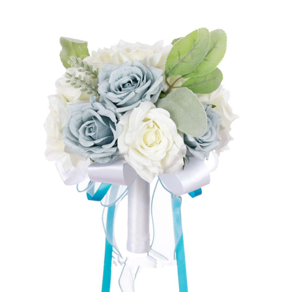 Elegant Wedding Bouquet Artificial Roses Silk Flowers for Brides and Bridesmaids Blue Color for Weddings and Home Decor-image-OPC-PJR69SN-NEW