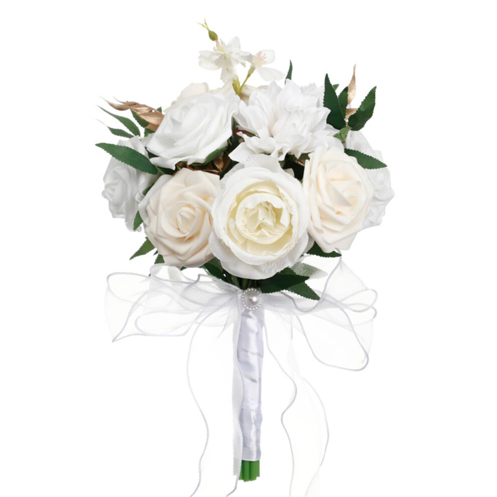 Silk Rose Wedding Bouquet Milky White Bridal Handheld Floral Arrangement for Bride and Bridesmaid Decor-image-OPC-PJR69XM-NEW