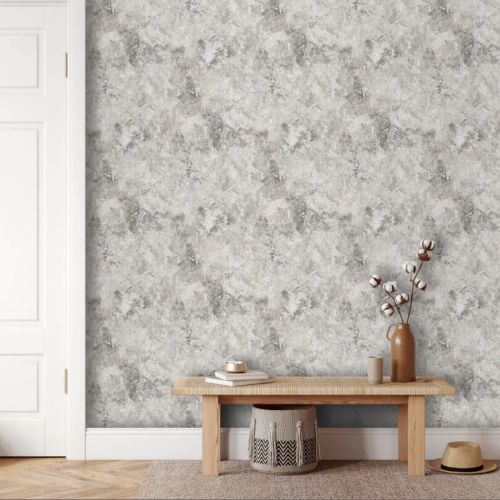 Muriva Grey Stone Effect Wallpaper Rustic Textured Gold Metallic 1