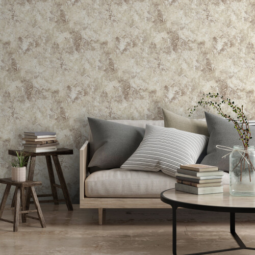 Muriva Cream Stone Effect Wallpaper Rustic Textured Silver Metallic