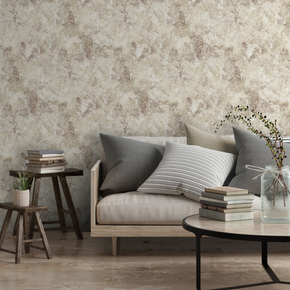 Muriva Stone Effect Wallpaper Rustic Textured Metallic Cream/Silver