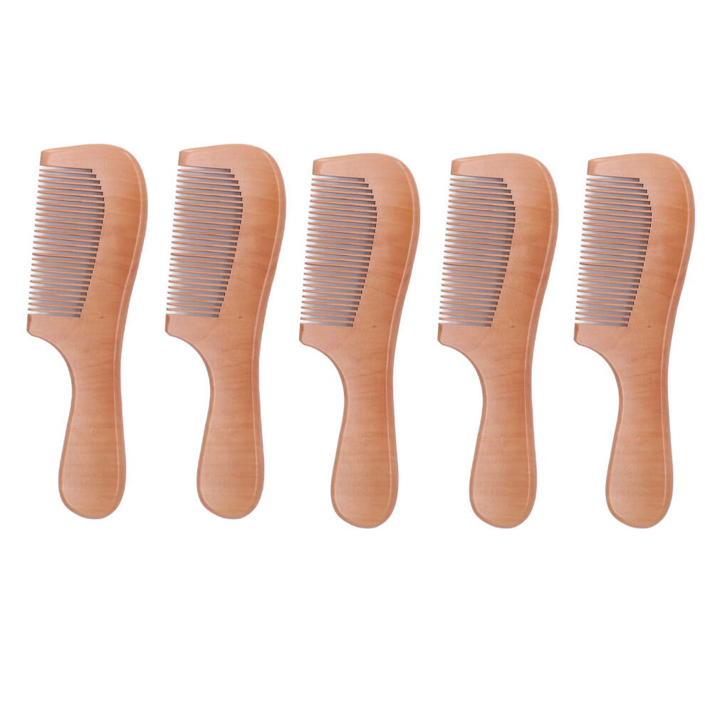 Unisex Peach 5Pcs Wood Wooden Hair Comb Ergonomic Handle