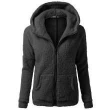 Women's Fleece Jacket with Hood Black Zip Hoodie Sweatshirt for Winter Outdoor Activities Size S Teddy Lining Warmth