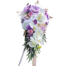 Bridal Wedding Bouquet, Cascading Flower Design, Drop Shape, 56 cm, Artificial Flowers for Bride