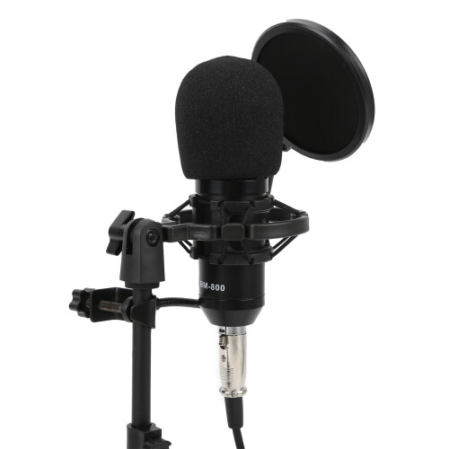 Microfono a condensatore con jack da 3,5 mm, nero, kit treppiede 2