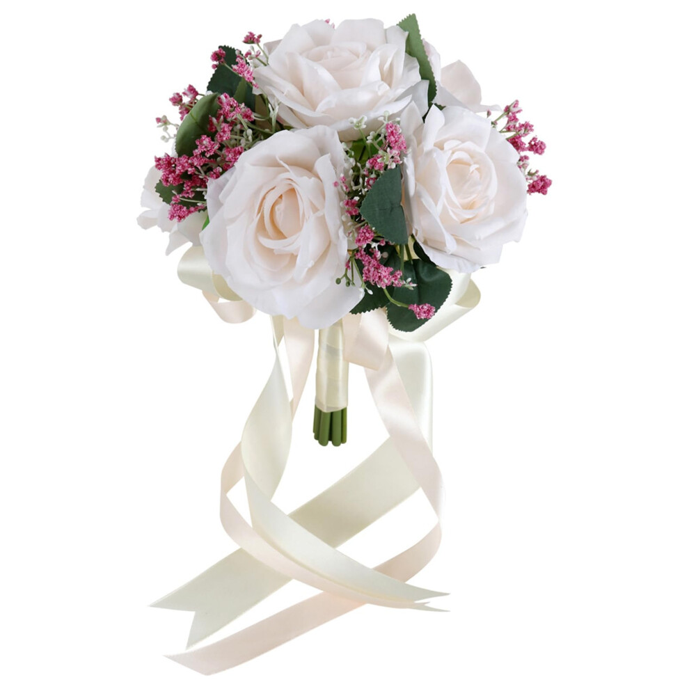 Silk Artificial Rose Bouquet in Champagne Color for Wedding Ceremony, Elegant Bridal Hand Flower Decoration and Party Decor-image-OPC-PJR6GM2-NEW