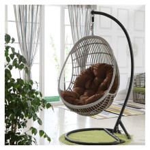 Rattan Garden Swing Cushion, Brown, Egg-Shaped Design, Indoor Outdoor Hammock Pillow, Replacement Pad for Enhanced Comfort