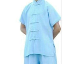 (Sky blue, 110) Chinese Kung Fu Wushu Martial Arts Uniform Tai Chi Short Sleeve Clothing Kids