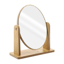 Khaki Wood Makeup Mirror Swivel Oval Tabletop Vanity Mirror