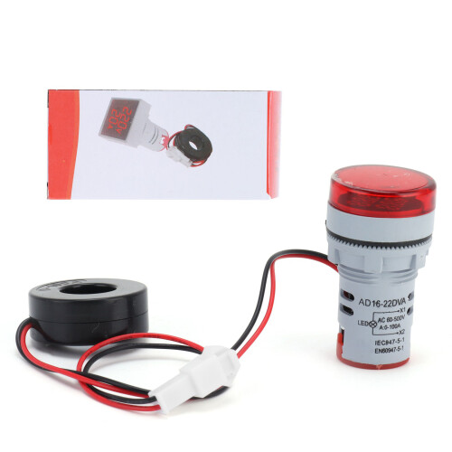 AD16-22DVA Rosso 2-Display Rotondo 60~500V 0~99.9A 1
