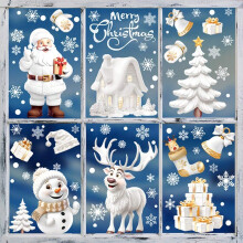9 Sheets Christmas Window Stickers, 3D Xmas Window Decals White Christmas Window
