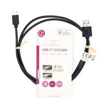 USB-Kabel | USB 2.0 | USB-A Stecker | USB-C Stecker | 15 W | 480 Mbps | Vernickelt | 1,00 m | Rund | PVC | Schwarz | Etikett