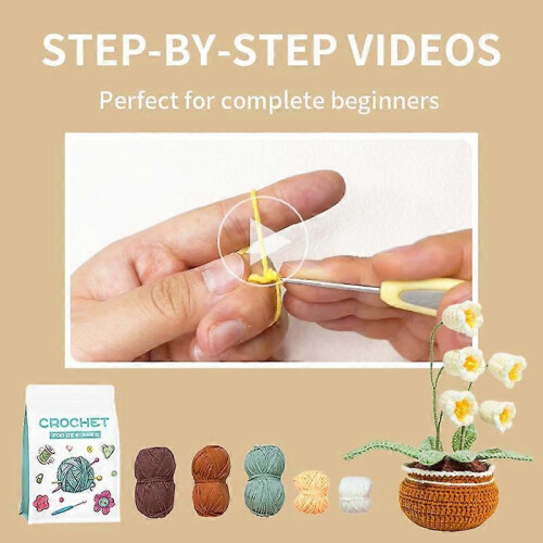 Flower Crochet Knitting Kit for Beginner with Yarn Thread Crochet Hook Needles Accessories Set DIY Starter Material Pack 1