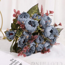 Artificial Peony Bouquet, Blue Silk Flowers for Wedding, DIY Home Decor, Desk Centerpiece, Party Decoration
