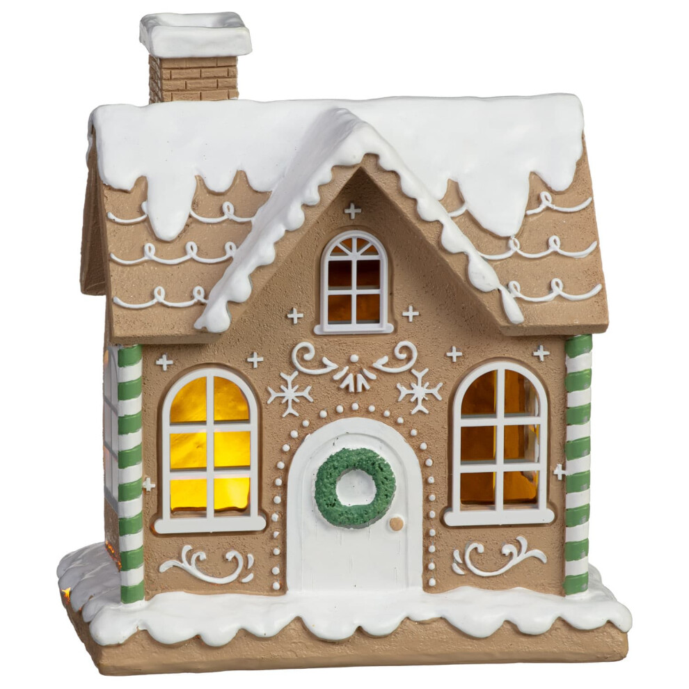 New LED Light Up Gingerbread House with Green Stripes -18.3cm-image-OPC-PJRCD2Y-NEW