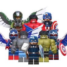 (8pcs-C) 24pcs Superhero Team USA Falcon Hulk Stone Man Minifigure Kid Toy Gift