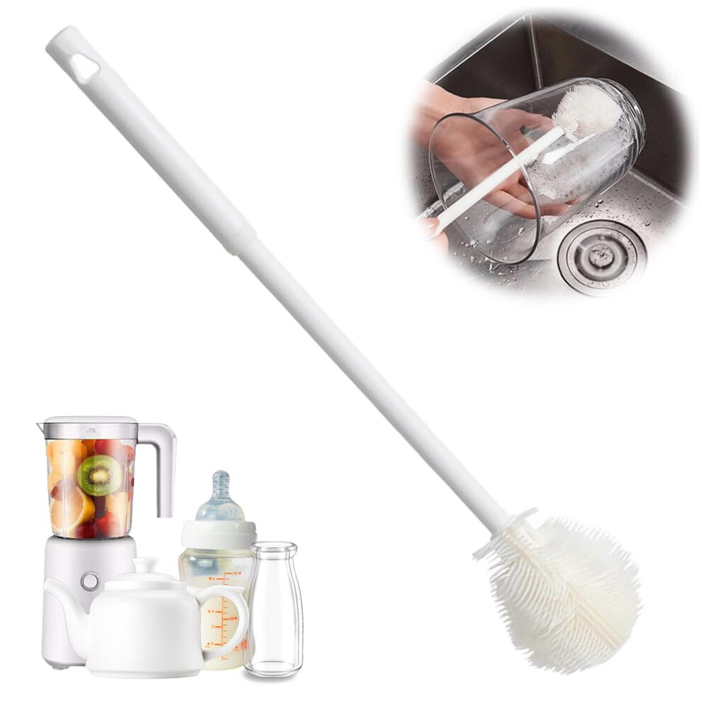 Soft Bristle Silicone Cup Brush, 360 Upgrade Long Handle Water Bottle Cleaner, Tumbler Lid Brush for Narrow Neck Containers, White-image-OPC-PJR8VWT-NEW