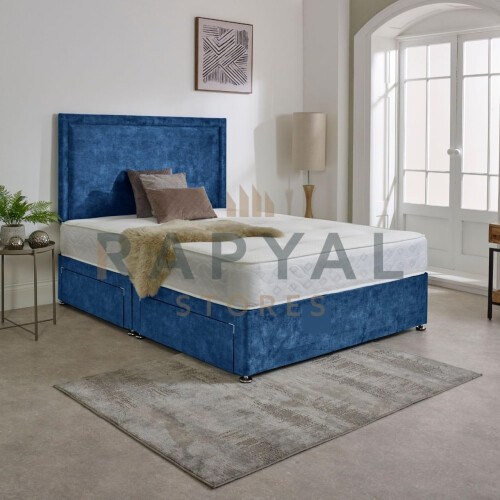 (3ft, 2 Drawers Same Side, Blue) Sydney Divan Bed with Memory Mattress & Headboard