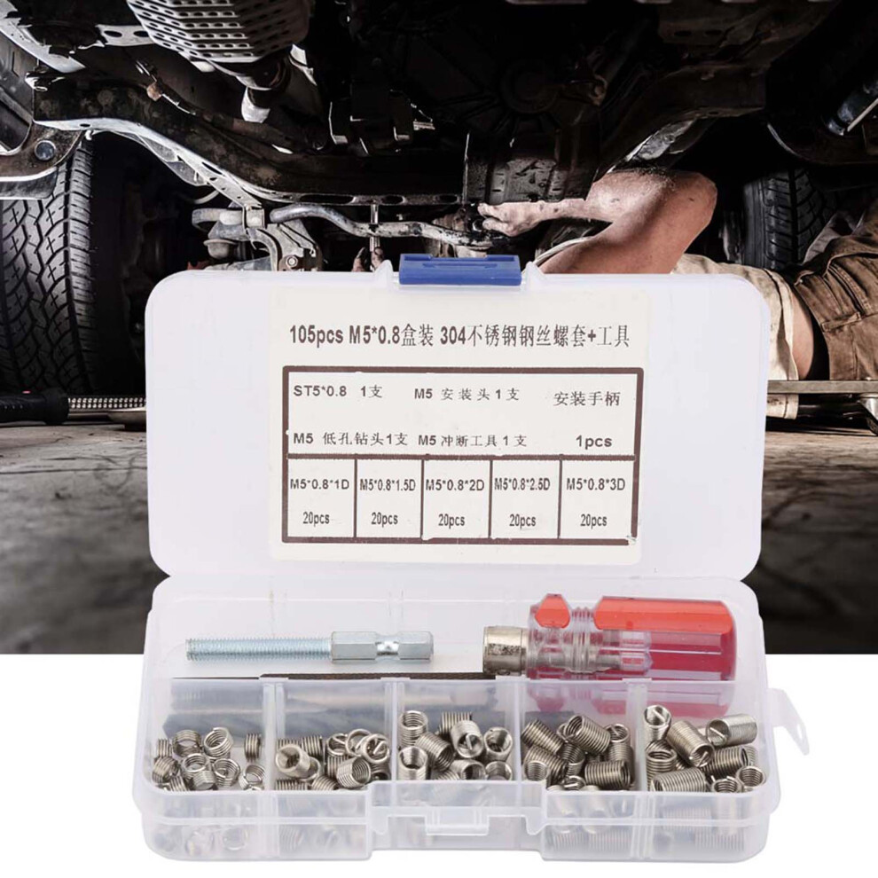 105Pcs Stainless Steel Wire Thread Insert Kit M3-M5 Repair Tool Set 3721343583100