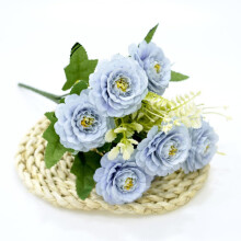 Beautiful Peony Blue Rose Gerbera Artificial Flower Bouquet for Wedding Autumn Christmas Home Decor DIY Arrangement
