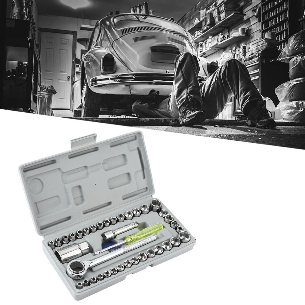 40Pcs Car Motorcycle Socket Wrench Set With Ratchet, Carbon Steel 4971343583672