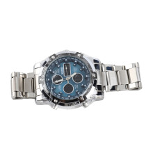 Orologio in acciaio con grande quadrante 3-Time da 48 mm, argento+blu