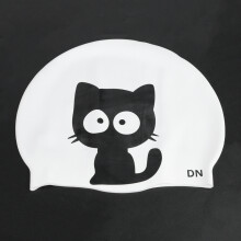 2 Stück Unisex Cartoon Muster Silikon Schwimmcap für Kinder (Katze)