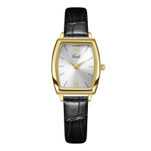 (Black with a golden shell) Retro barrel-shaped women's watch, simple and elegant leather strap watch, ladies' quartz watch